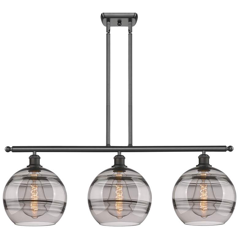 Image 1 Rochester 36.5"W 3-Light Oiled Bronze Stem Island Light w/ Smoke Shade