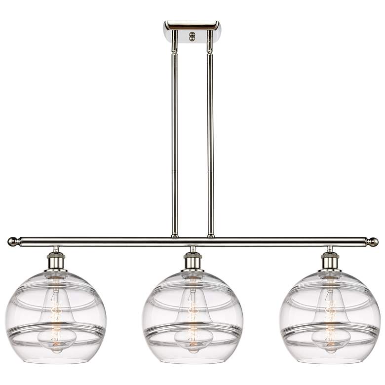Image 1 Rochester 36.5"W 3-Light Polished Nickel Stem Island Light w/ Clear Sh