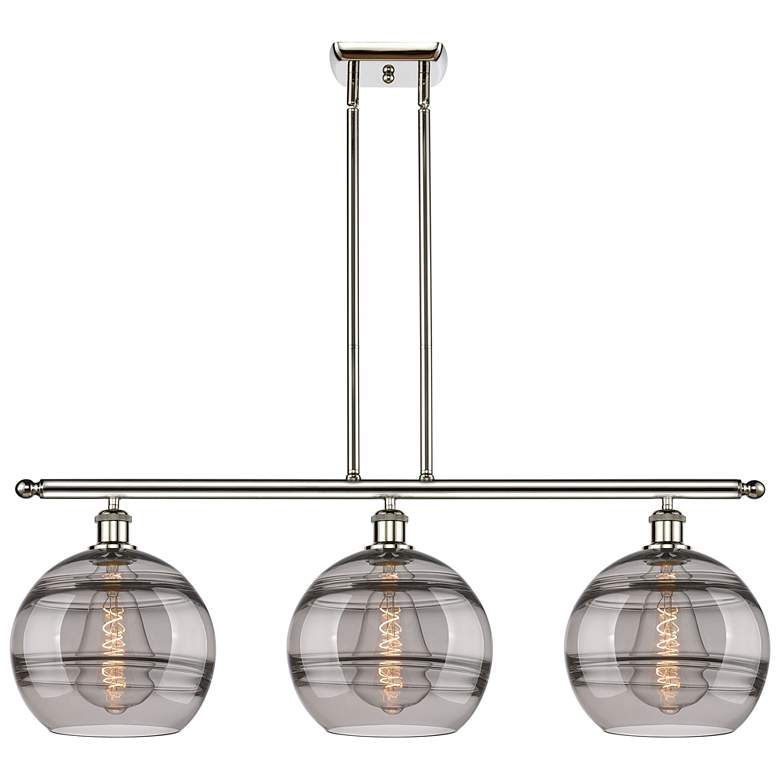 Image 1 Rochester 36.5"W 3-Light Polished Nickel Stem Island Light w/ Smoke Sh
