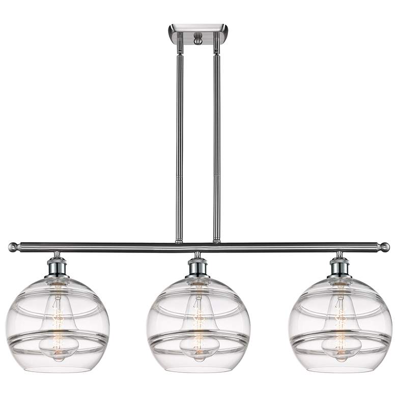 Image 1 Rochester 36.5"W 3-Light Satin Nickel Stem Island Light w/ Clear Shade