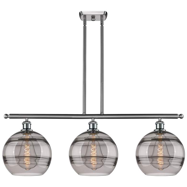 Image 1 Rochester 36.5"W 3-Light Satin Nickel Stem Island Light w/ Smoke Shade
