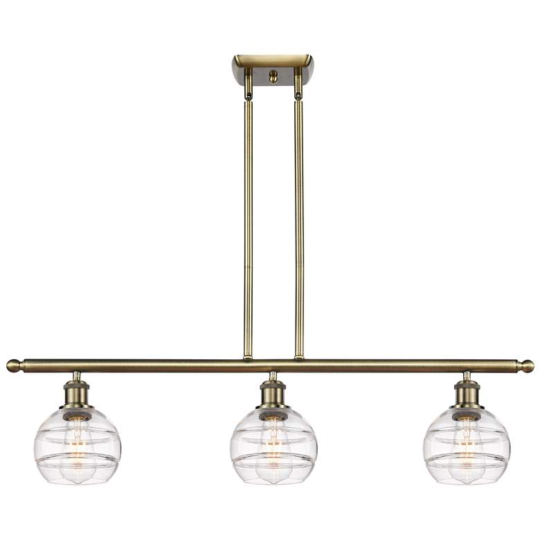Image 1 Rochester 36"W 3-Light Antique Brass Stem Island Light w/ 6" Clea