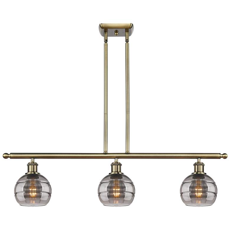 Image 1 Rochester 36"W 3-Light Antique Brass Stem Island Light w/ 6" Smok