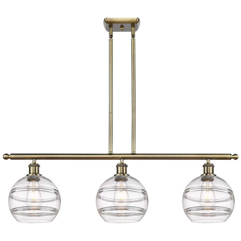 Image 1 Rochester 36"W 3-Light Antique Brass Stem Island Light w/ 8" Clea