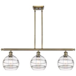 Rochester 36"W 3-Light Antique Brass Stem Island Light w/ 8" Clea