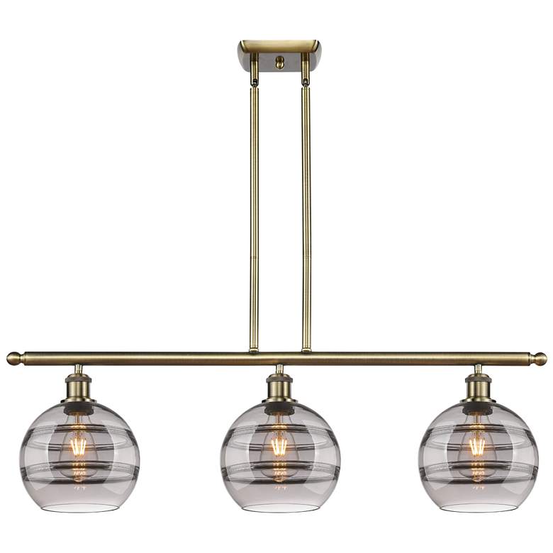 Image 1 Rochester 36"W 3-Light Antique Brass Stem Island Light w/ 8" Smok