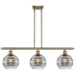 Rochester 36"W 3-Light Antique Brass Stem Island Light w/ 8" Smok