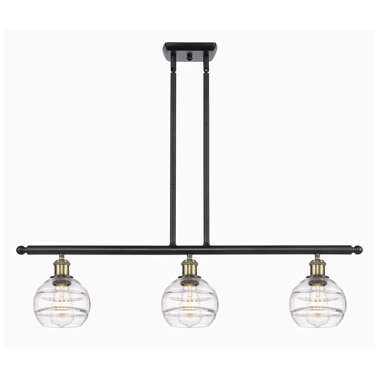 Image 1 Rochester 36"W 3-Light Black Brass Stem Island Light w/ 6" Clear