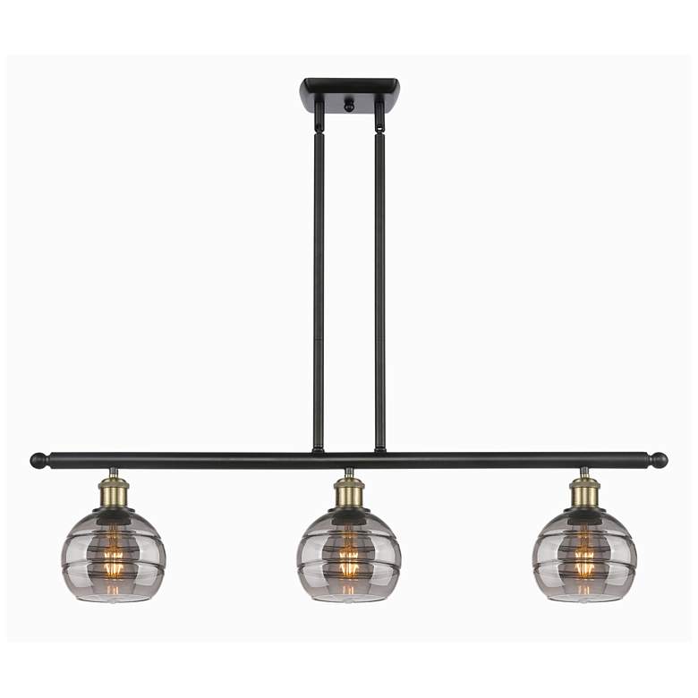 Image 1 Rochester 36"W 3-Light Black Brass Stem Island Light w/ 6" Smoke