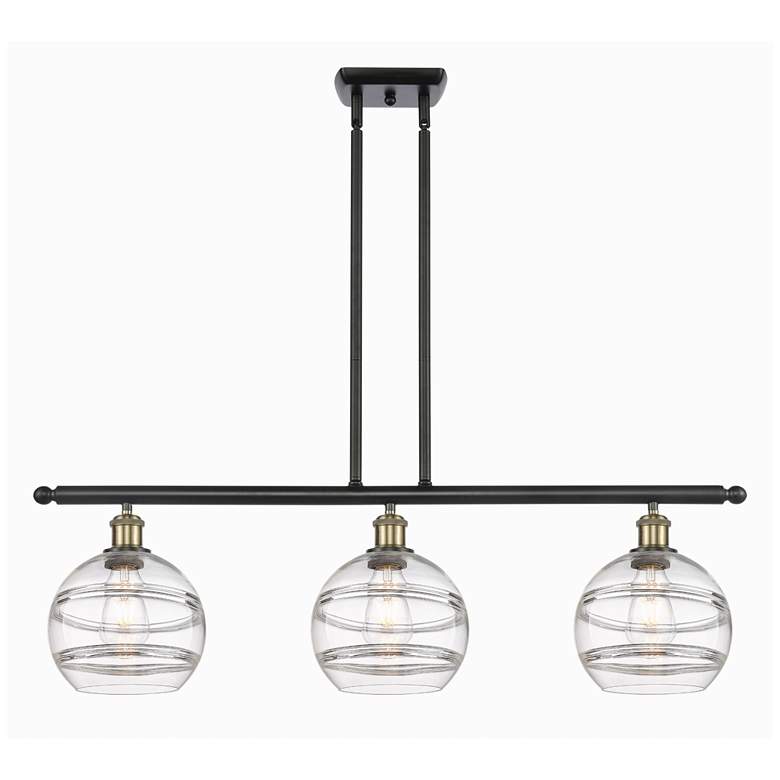 Image 1 Rochester 36"W 3-Light Black Brass Stem Island Light w/ 8" Clear