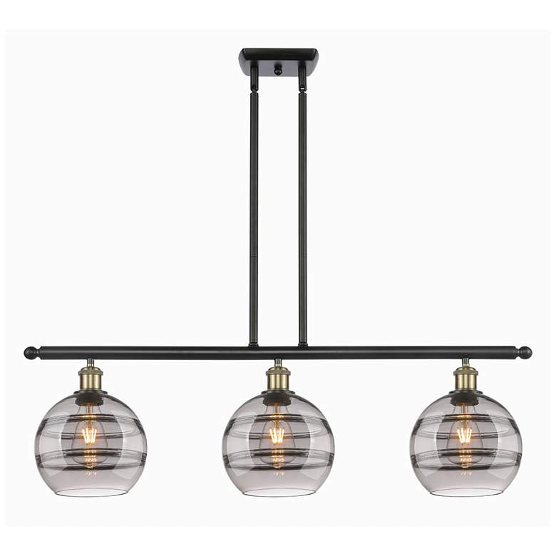 Image 1 Rochester 36"W 3-Light Black Brass Stem Island Light w/ 8" Smoke