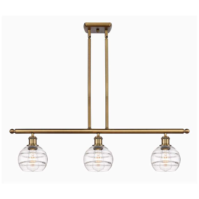 Image 1 Rochester 36"W 3-Light Brushed Brass Stem Island Light w/ 6" Clea