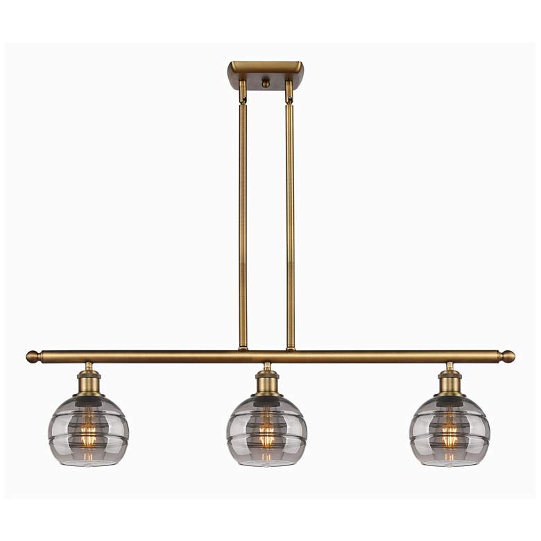 Image 1 Rochester 36"W 3-Light Brushed Brass Stem Island Light w/ 6" Smok