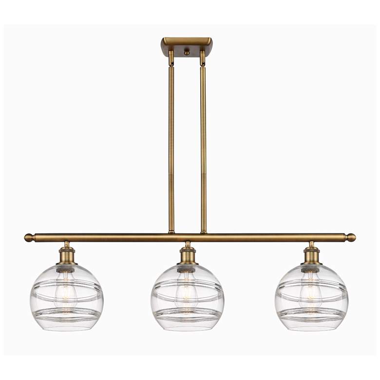 Image 1 Rochester 36"W 3-Light Brushed Brass Stem Island Light w/ 8" Clea