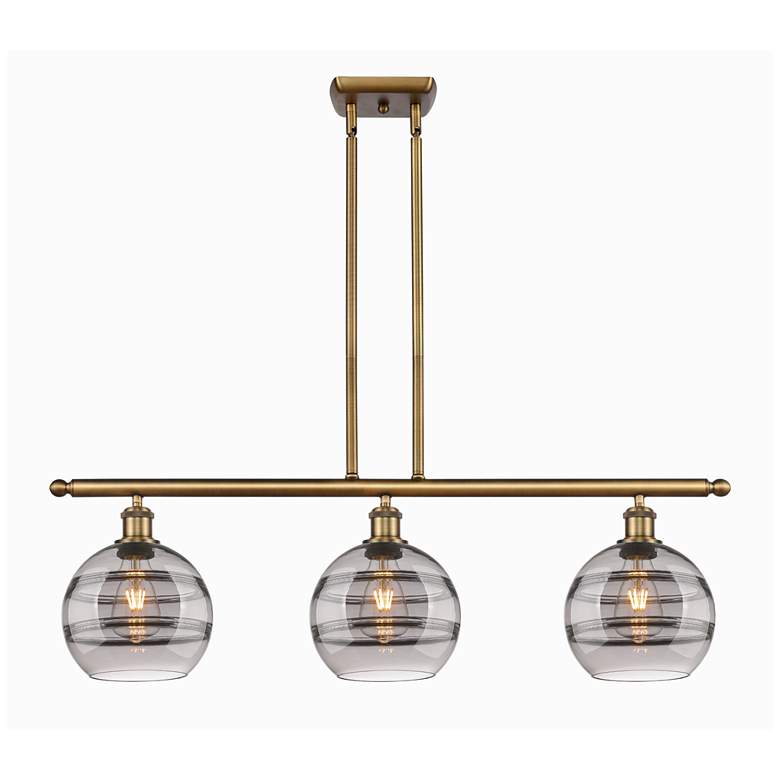 Image 1 Rochester 36"W 3-Light Brushed Brass Stem Island Light w/ 8" Smok
