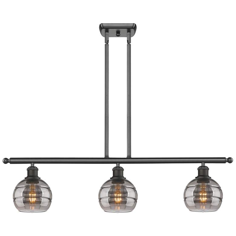 Image 1 Rochester 36"W 3-Light Oiled Bronze Stem Island Light w/ 6" Smoke