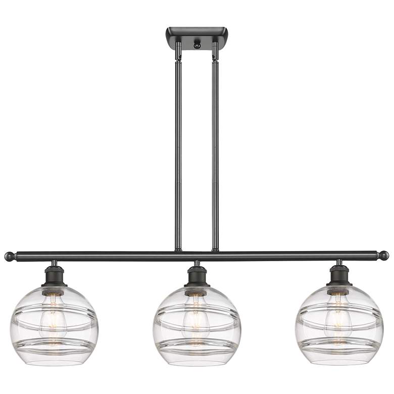 Image 1 Rochester 36"W 3-Light Oiled Bronze Stem Island Light w/ 8" Clear