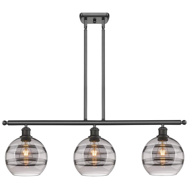 Image 1 Rochester 36"W 3-Light Oiled Bronze Stem Island Light w/ 8" Smoke