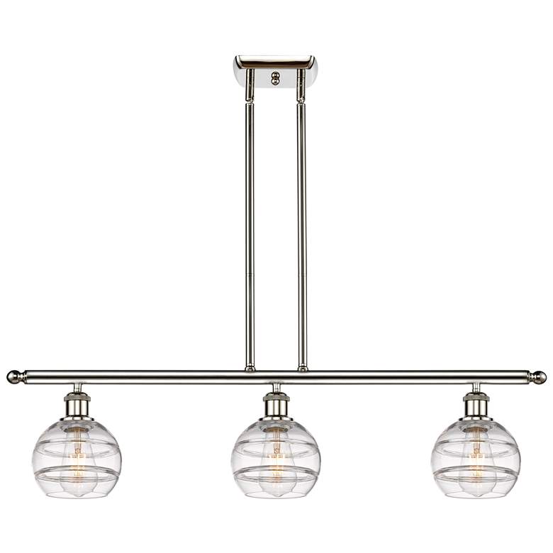 Image 1 Rochester 36"W 3-Light Polished Nickel Stem Island Light w/ 6" Cl