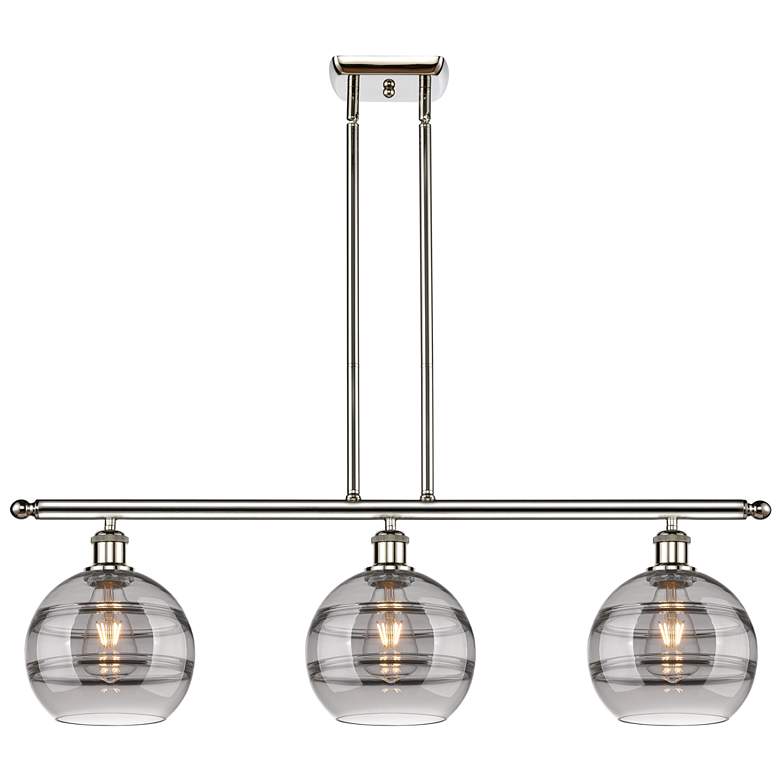 Image 1 Rochester 36"W 3-Light Polished Nickel Stem Island Light w/ 8" Sm