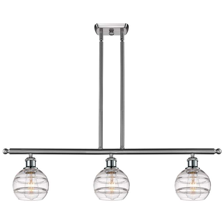 Image 1 Rochester 36"W 3-Light Satin Nickel Stem Island Light w/ 6" Clear