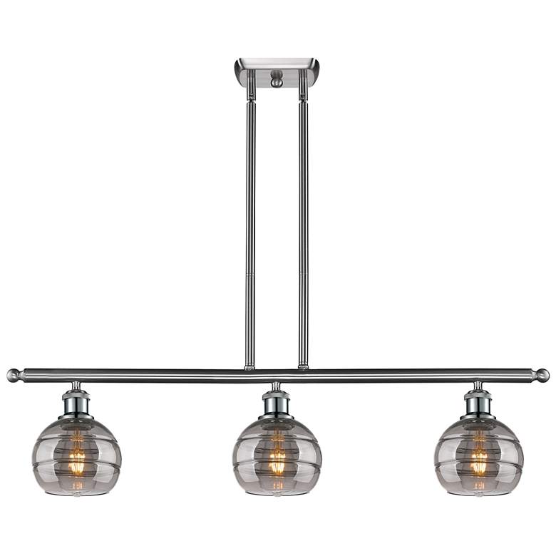 Image 1 Rochester 36"W 3-Light Satin Nickel Stem Island Light w/ 6" Smoke