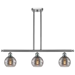 Rochester 36"W 3-Light Satin Nickel Stem Island Light w/ 6" Smoke
