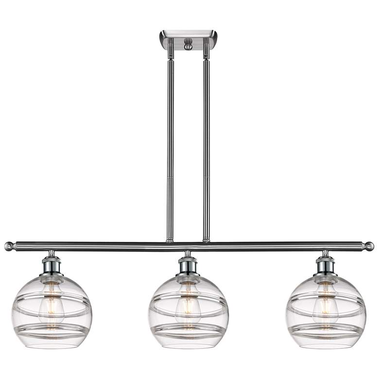 Image 1 Rochester 36"W 3-Light Satin Nickel Stem Island Light w/ 8" Clear