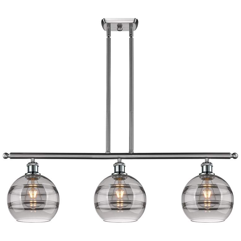 Image 1 Rochester 36"W 3-Light Satin Nickel Stem Island Light w/ 8" Smoke