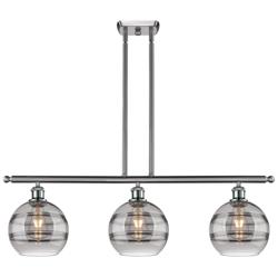 Rochester 36"W 3-Light Satin Nickel Stem Island Light w/ 8" Smoke