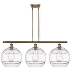 Rochester 38.5"W 3-Light Antique Brass Stem Island Light w/ Clear Shad