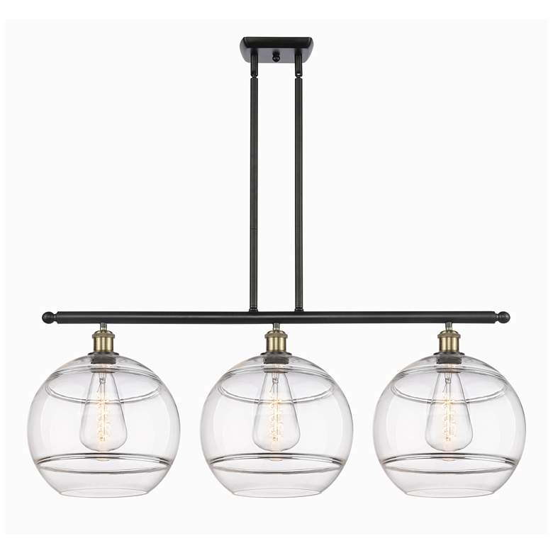 Image 1 Rochester 38.5"W 3-Light Black Brass Stem Island Light w/ Clear Shade