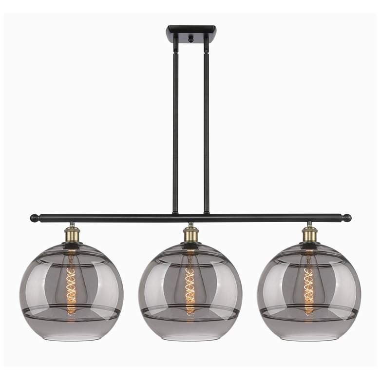 Image 1 Rochester 38.5"W 3-Light Black Brass Stem Island Light w/ Smoke Shade