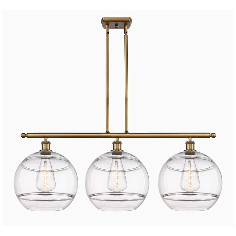 Image 1 Rochester 38.5"W 3-Light Brushed Brass Stem Island Light w/ Clear Shad