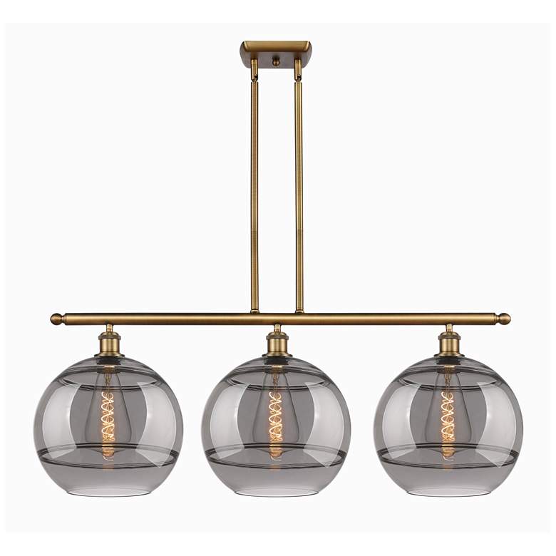 Image 1 Rochester 38.5"W 3-Light Brushed Brass Stem Island Light w/ Smoke Shad