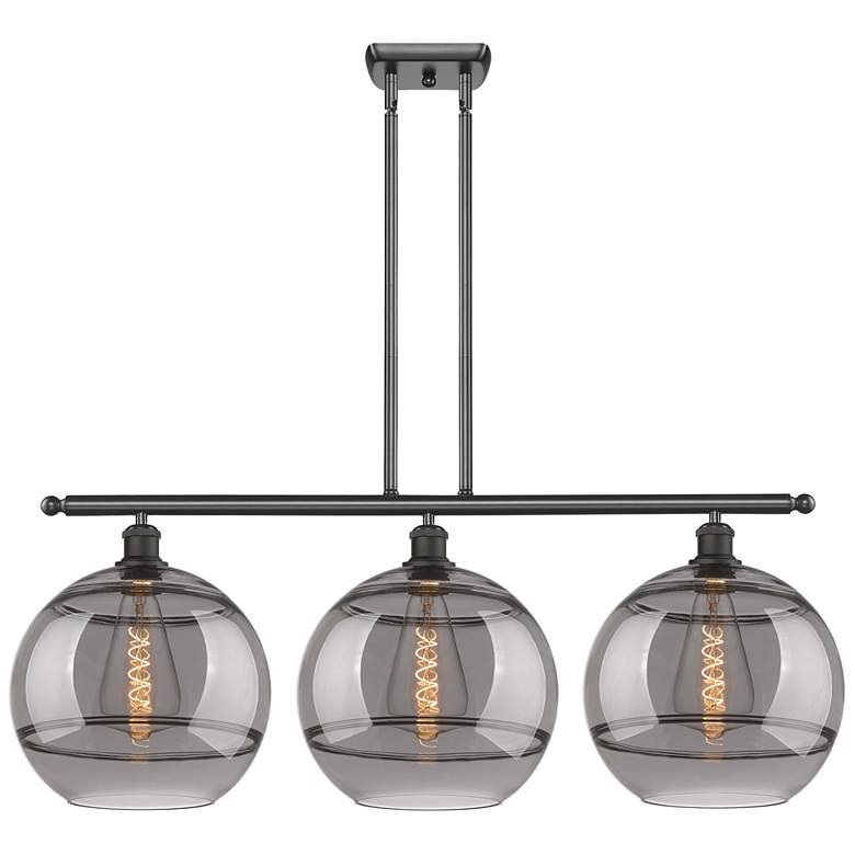 Image 1 Rochester 38.5"W 3-Light Oiled Bronze Stem Island Light w/ Smoke Shade