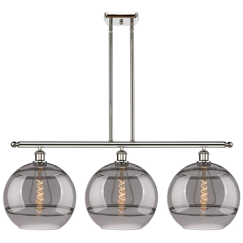 Image 1 Rochester 38.5"W 3-Light Polished Nickel Stem Island Light w/ Smoke Sh