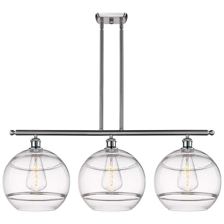 Image 1 Rochester 38.5"W 3-Light Satin Nickel Stem Island Light w/ Clear Shade