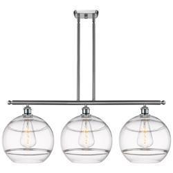 Rochester 38.5"W 3-Light Satin Nickel Stem Island Light w/ Clear Shade