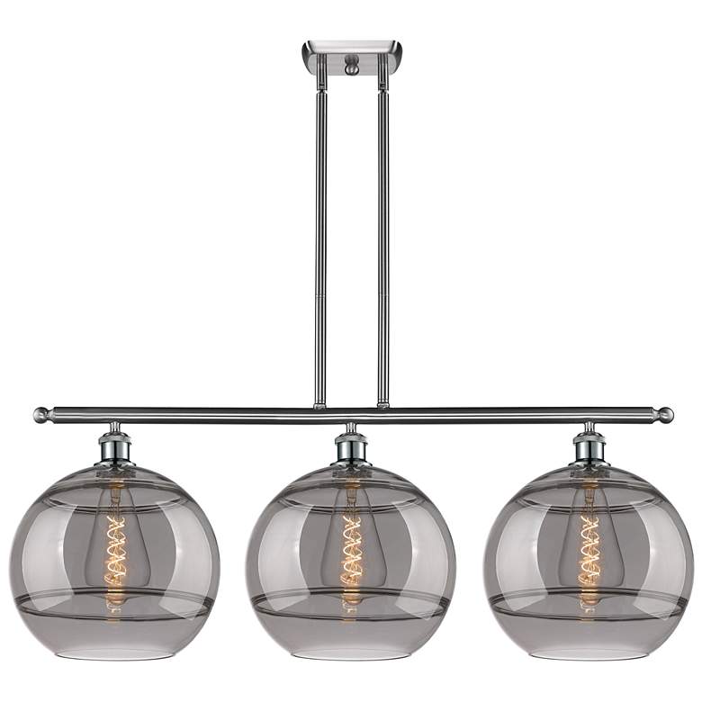 Image 1 Rochester 38.5"W 3-Light Satin Nickel Stem Island Light w/ Smoke Shade