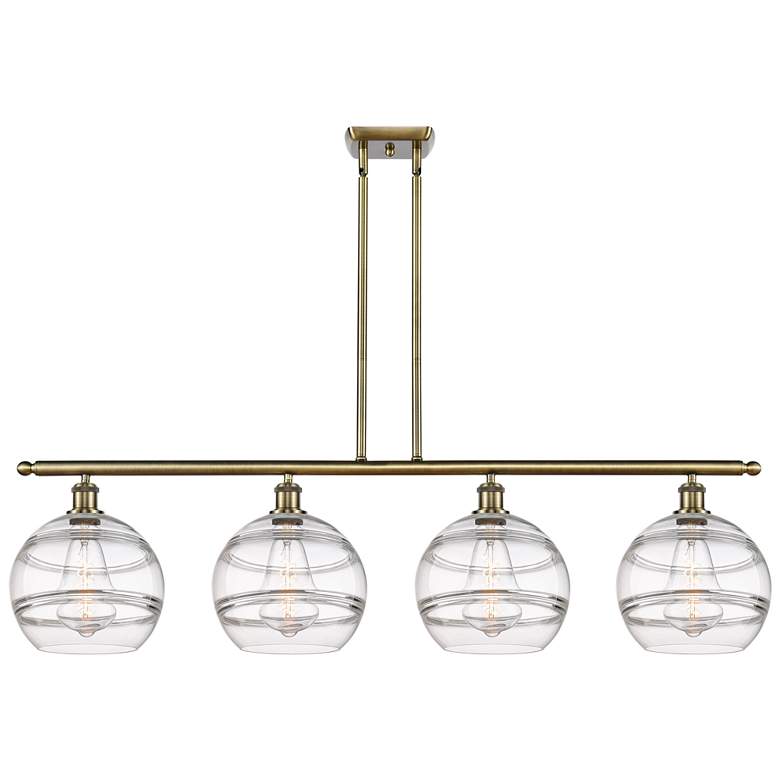 Image 1 Rochester 48.25"W 4-Light Antique Brass Stem Island Light w/ Clear Sha