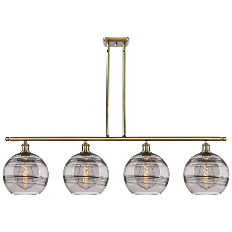 Image 1 Rochester 48.25"W 4-Light Antique Brass Stem Island Light w/ Smoke Sha