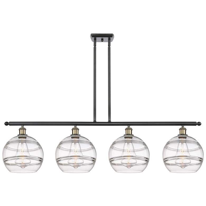 Image 1 Rochester 48.25"W 4-Light Black Brass Stem Island Light w/ Clear Shade