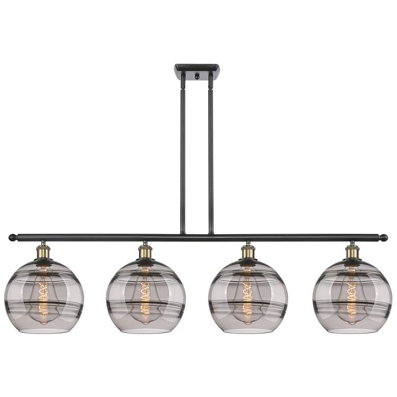 Image 1 Rochester 48.25"W 4-Light Black Brass Stem Island Light w/ Smoke Shade