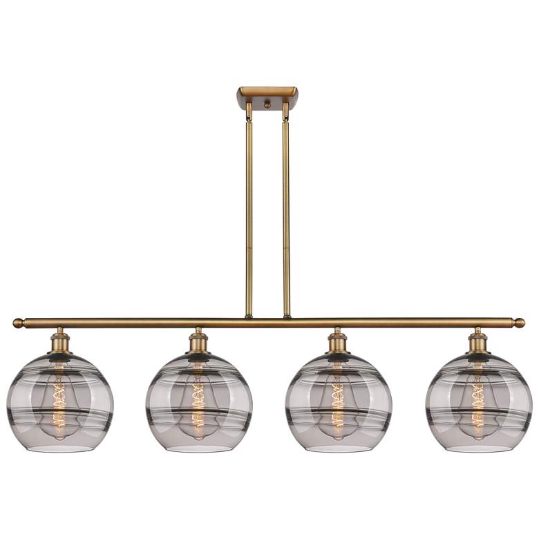 Image 1 Rochester 48.25"W 4-Light Brushed Brass Stem Island Light w/ Smoke Sha