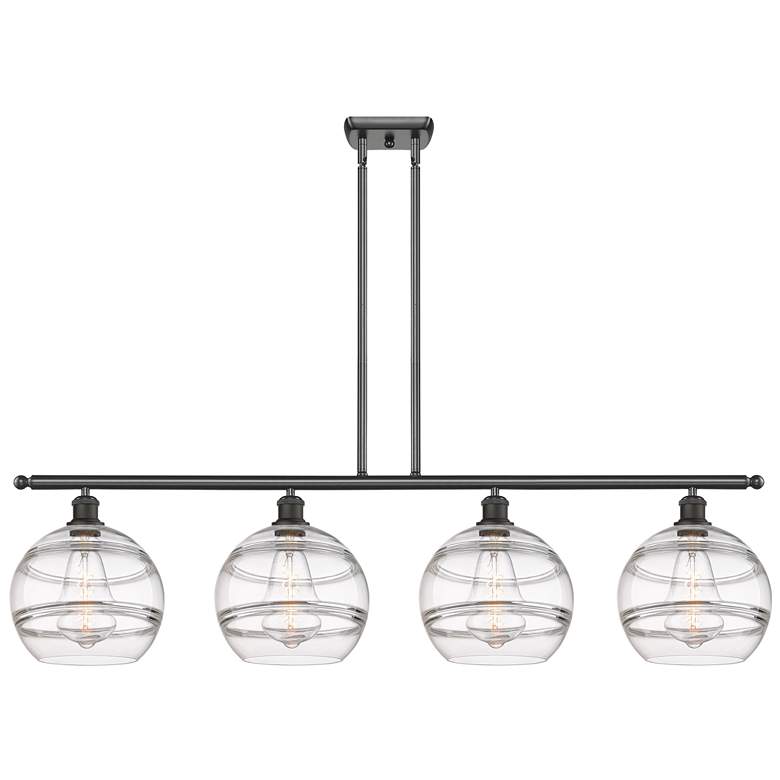 Image 1 Rochester 48.25"W 4-Light Oiled Bronze Stem Island Light w/ Clear Shad