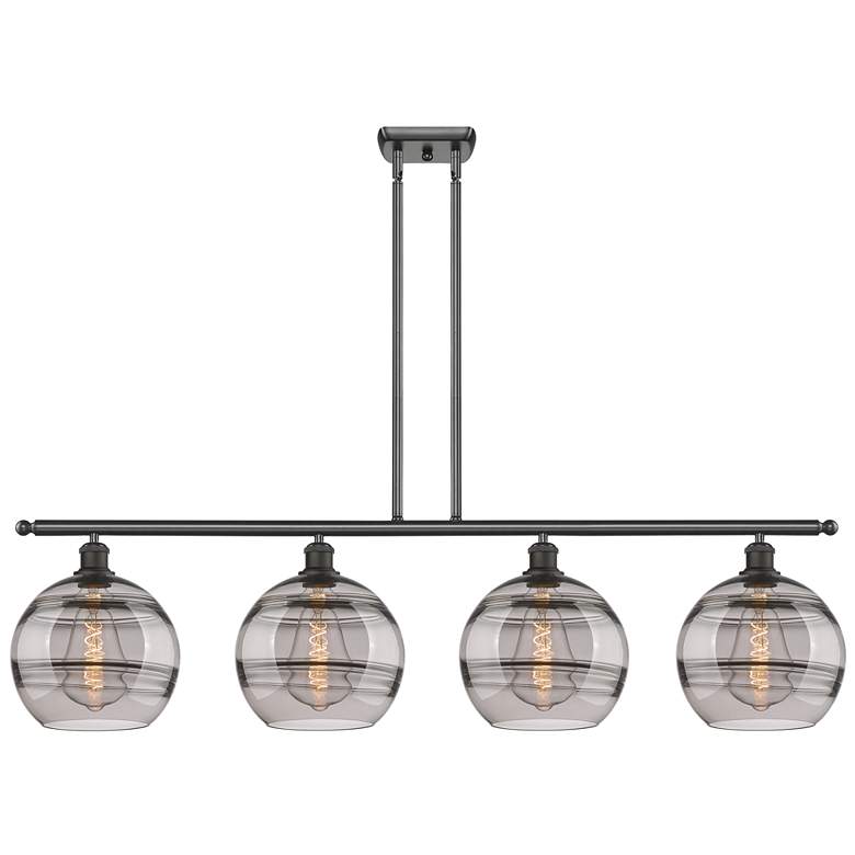 Image 1 Rochester 48.25"W 4-Light Oiled Bronze Stem Island Light w/ Smoke Shad