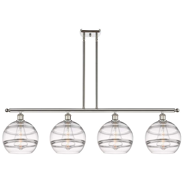 Image 1 Rochester 48.25"W 4-Light Polished Nickel Stem Island Light w/ Clear S