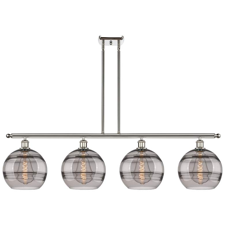 Image 1 Rochester 48.25"W 4-Light Polished Nickel Stem Island Light w/ Smoke S