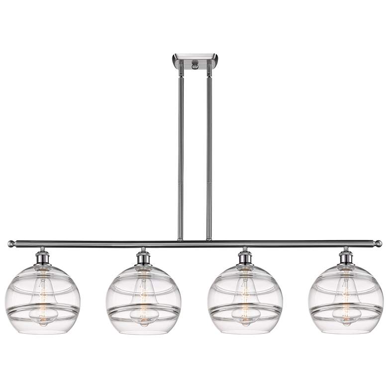 Image 1 Rochester 48.25"W 4-Light Satin Nickel Stem Island Light w/ Clear Shad